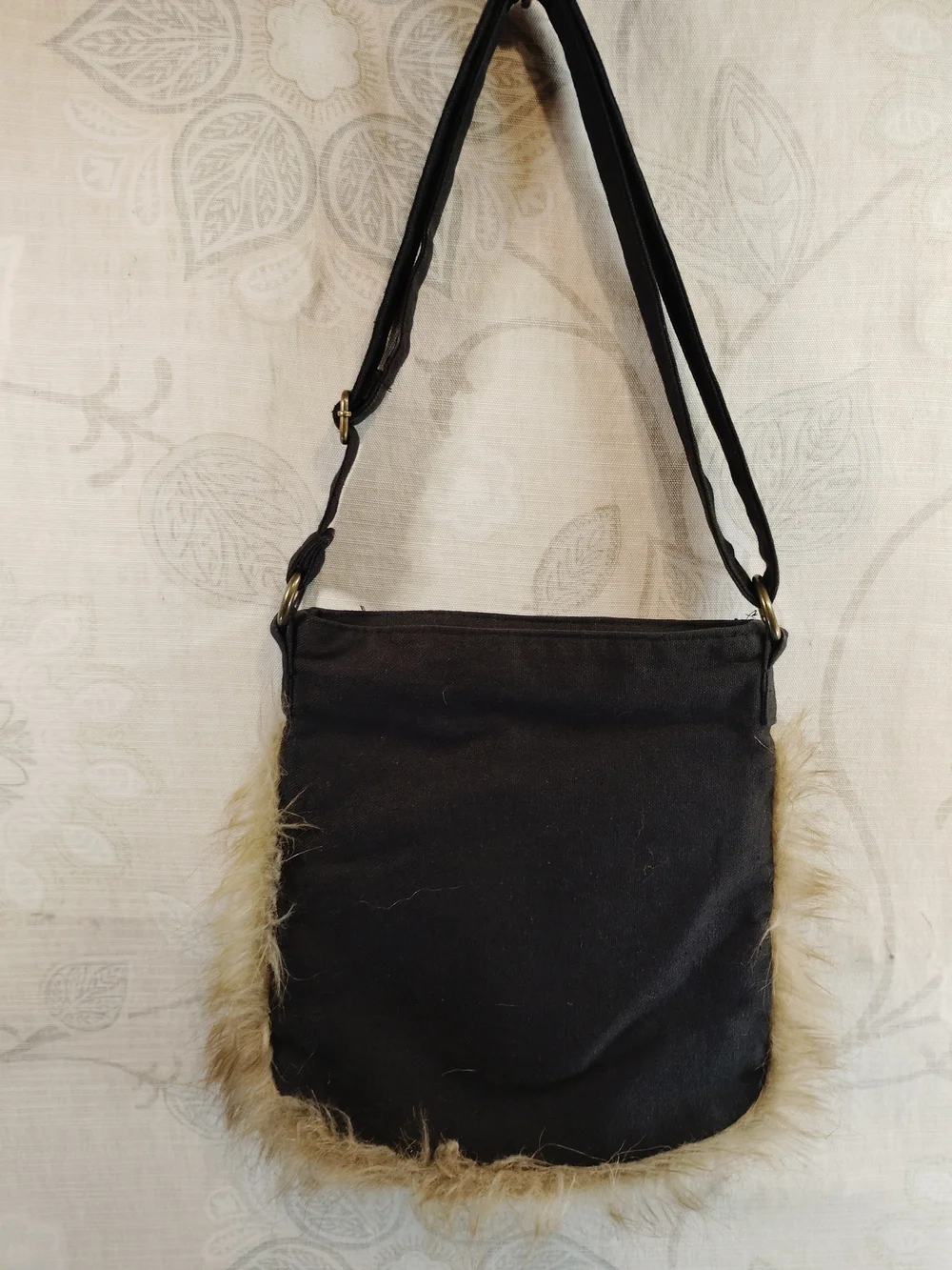 Pier 1 Black and Beige Leopard Crossbody with Red Floral Embroidery